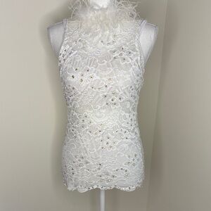 Three Piece White Embellished Lace Costume. Small